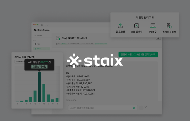 스테이엑스는 AI 도입, 활용, 운영까지,
하나의 시스템으로 통합 관리하는 플랫폼입니다.